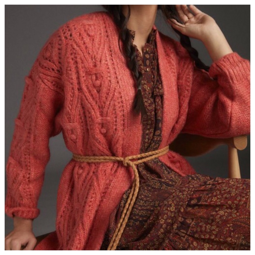 Anthro Nuria Textured Knotch Long Cardigan M - Picture 7 of 17